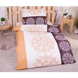 Prodloužené bavlněné povlečení 140x220+70x90 Ornamenty jantarovo-hnědá
