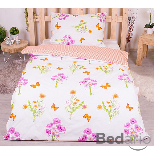 Prodloužené bavlněné povlečení 140x220+70x90 Motýlí louka malá