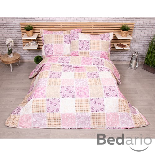 Francouzské bavlněné povlečení 220x200+2x70x90 Patchwork růžový