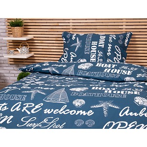 Bavlněné povlečení 140x200+70x90 Lodě modré