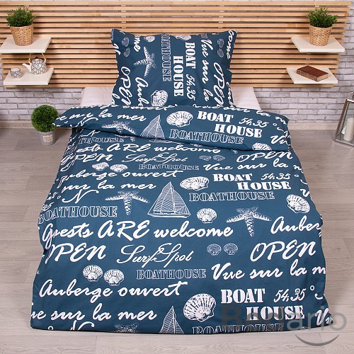 Prodloužené bavlněné povlečení 140x220+70x90 Lodě modré