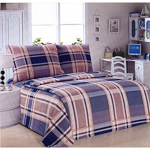 Francouzské povlečení Mikrokrep 220x200+2x70x90 Modrohnědé karo