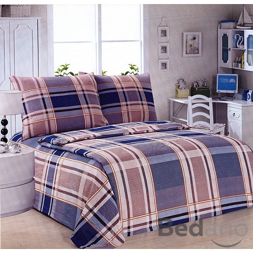 Francouzské povlečení Mikrokrep 220x200+2x70x90 Modrohnědé karo