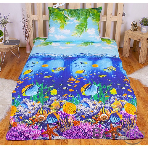 Perkalové povlečení PODVODNÍ SVĚT 140x200+70x90