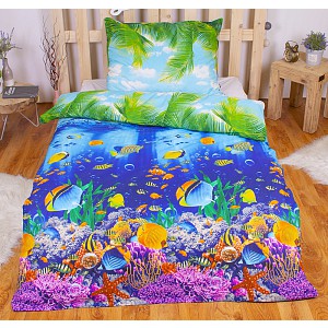 Perkalové povlečení PODVODNÍ SVĚT 220x200+2x70x90