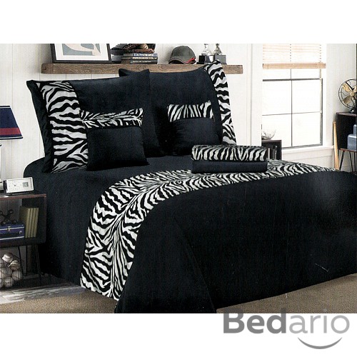 Šestidílné mikrosaténové povlečení na 2 lůžka - Zebra černá