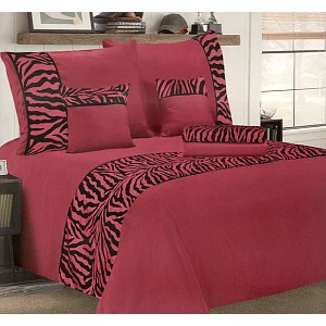 Šestidílné mikrosaténové povlečení na 2 lůžka - Zebra červená