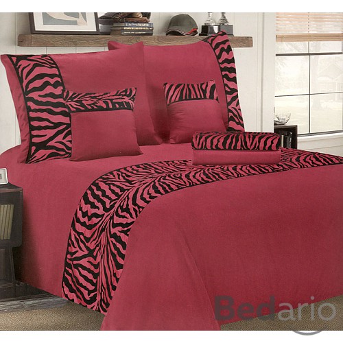 Šestidílné mikrosaténové povlečení na 2 lůžka - Zebra červená