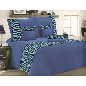Šestidílné mikrosaténové povlečení na 2 lůžka - Zebra Královská modř