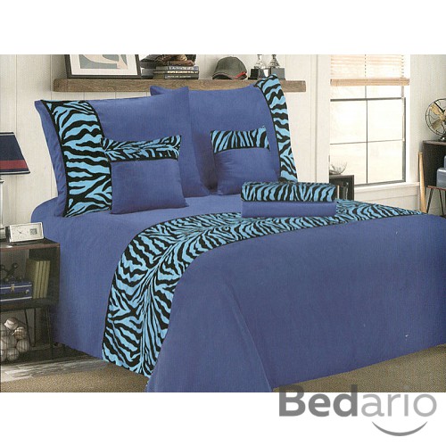 Šestidílné mikrosaténové povlečení na 2 lůžka - Zebra Královská modř