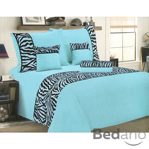 Šestidílné mikrosaténové povlečení na 2 lůžka - Zebra azurová