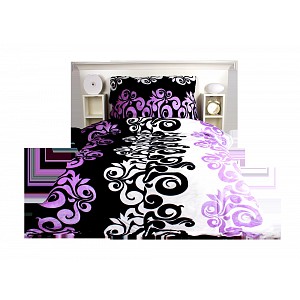 Mikroplyšové povlečení Premium 140x200+70x90 Bílo-černé ornamenty