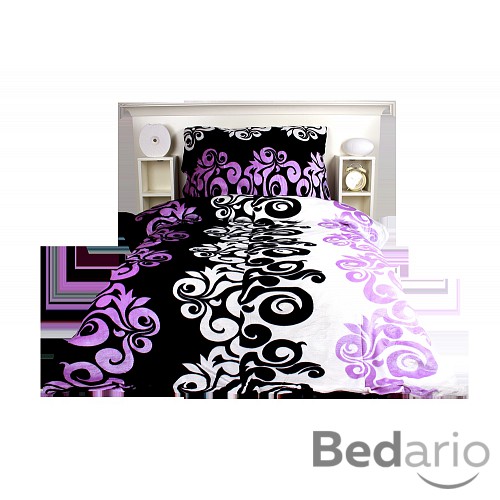 Mikroplyšové povlečení Premium 140x200+70x90 Bílo-černé ornamenty