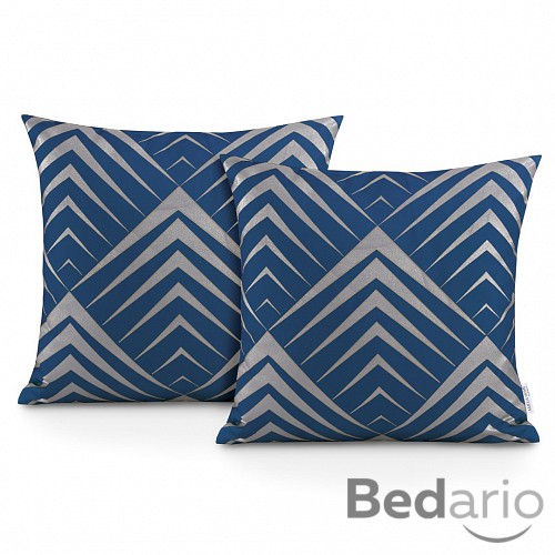 Set sada povlaků na polštáře OXFORD PIRAMIDES 45x45 2ks - Tmavě modrá + 2ks polštáře