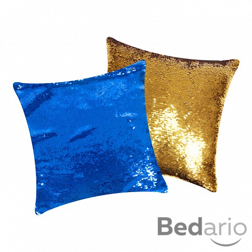 Set povlak na polštářek s flitry 40x40 Modrá/Zlatá + polštář