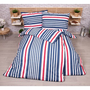 Zvýhodněná sada RANFORCE Bavlněného povlečení na dvě klasická lůžka - Pruhy modré