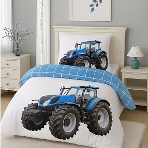 3D povlečení 140x200+70x90 Traktor blue