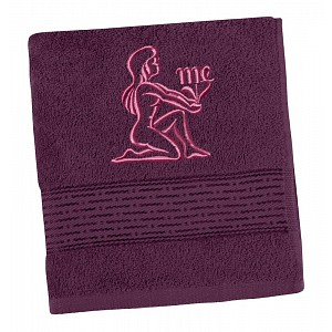 Froté osuška s proužkem ve znamení zvěrokruhu - Panna tmavě vínová