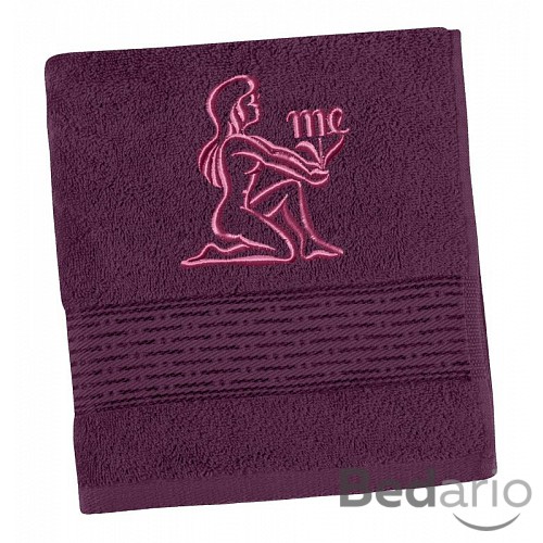 Froté osuška s proužkem ve znamení zvěrokruhu - Panna tmavě vínová