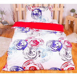 Mikroplyšové povlečení Premium 140x200+70x90 Modro-červené kruhy