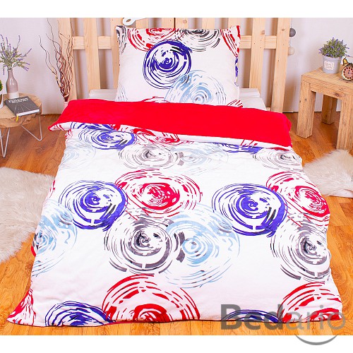 Mikroplyšové povlečení Premium 140x200+70x90 Modro-červené kruhy
