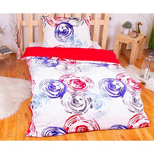 Mikroplyšové povlečení Premium 140x200+70x90 Modro-červené kruhy