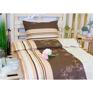 Bavlněné povlečení 140x200+70x90 Hnědé květy