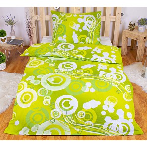 Bavlněné povlečení kruhy zelené 140x200+70x90