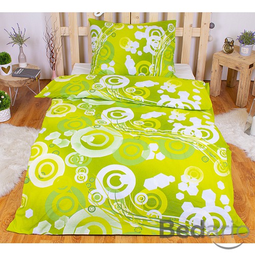 Bavlněné povlečení kruhy zelené 140x200+70x90