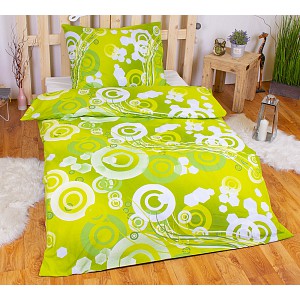 Bavlněné povlečení kruhy zelené 140x200+70x90