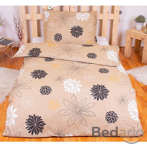 Bavlněné povlečení květinová variace béžová 140x200+70x90