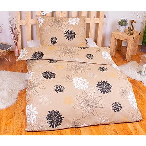 Bavlněné povlečení květinová variace béžová 140x200+70x90