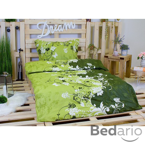 Bavlněné povlečení květy zelené 140x200+70x90