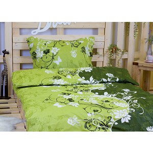 Bavlněné povlečení květy zelené 140x200+70x90