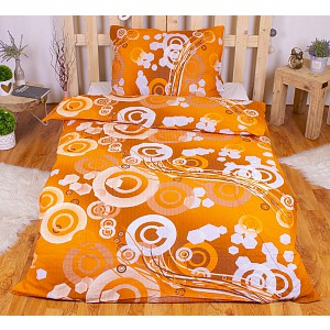 Krepové povlečení kruhy oranžové 140x200+70x90