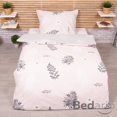 Bavlněné povlečení 140x200+70x90 Kapradí růžovo-šedé