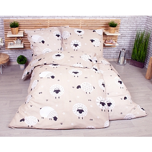 Sada povlečení na dvě lůžka 140x200+70x90 Ovečky béžové