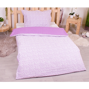 Krepové povlečení 140x200+70x90 Kvítek-pruh fialový