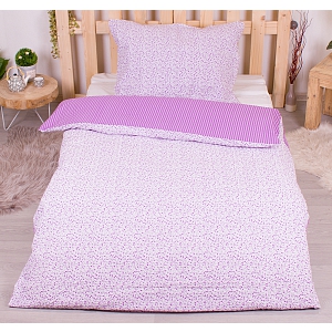 Krepové povlečení 140x200+70x90 Kvítek-pruh fialový