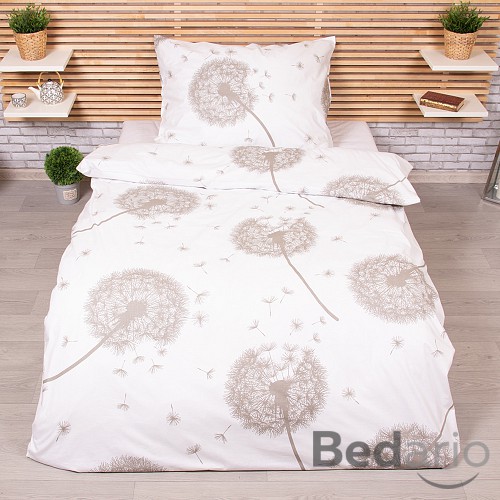 Bavlněné povlečení 140x200+70x90 Pampelišky bílo-béžové