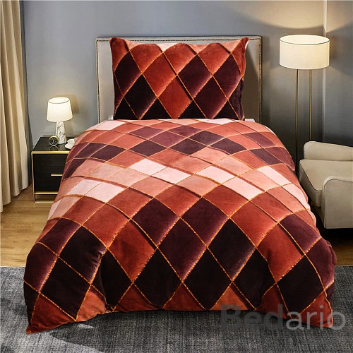 Mikroplyšové povlečení Premium 140x200+70x90 Káry hnědé