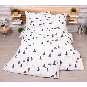 Zvýhodněná sada bavlněného povlečení na dvě lůžka 140x200+70x90 Stromečky bílé