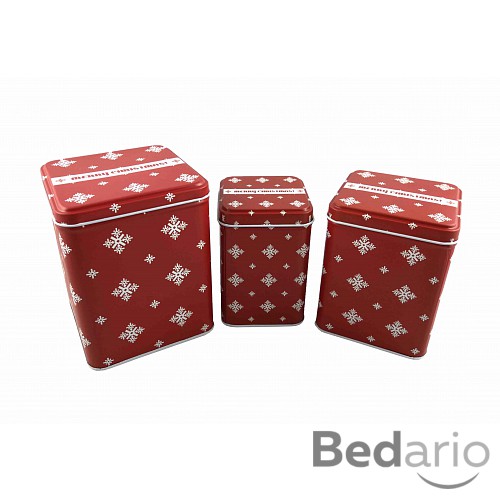 Sada kovových krabiček 3ks - Červená s vločkami