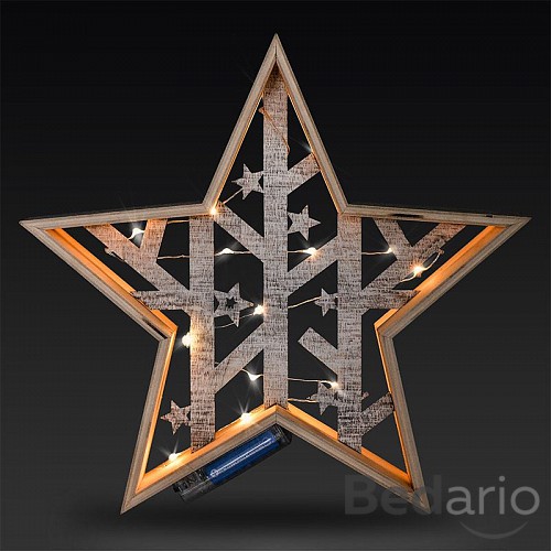 Solight LED vánoční hvězda, přírodní dřevo 2 x AA , teplá bílá