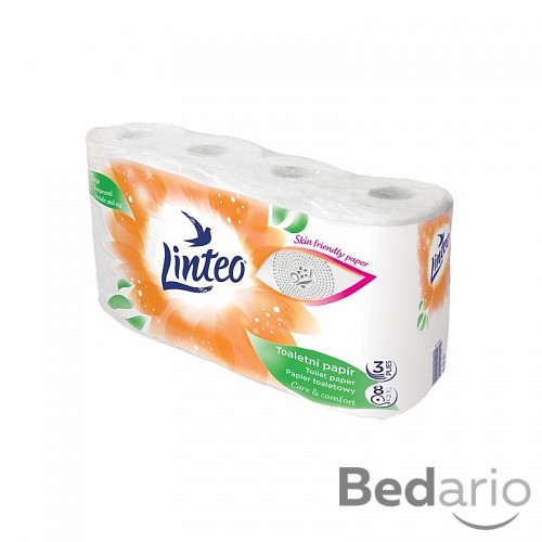 Toaletní papír Linteo – bílý, 3vrstvý, 8 rolí
