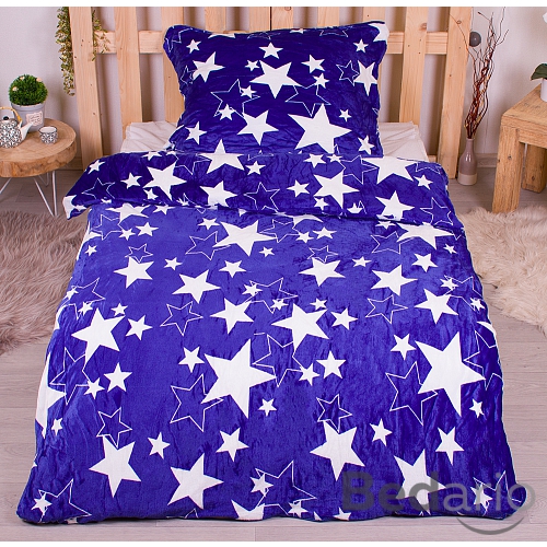 Mikroplyšové povlečení Premium 140x200+70x90 Hvězdy v modrém