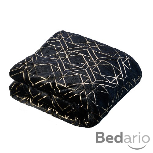 Mikroflanelová deka Premium se zlatým vzorem 150x200 - Černá